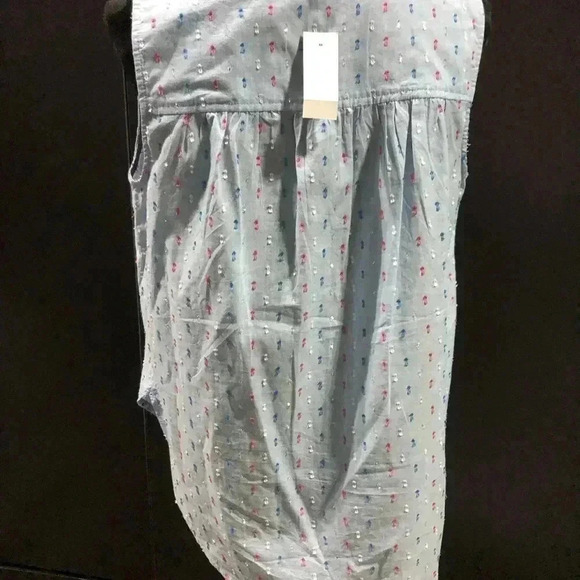 Loft Shimmer Clip Dot Sleeveless button down Shirt -blouse, elastic stretch back - Picture 4 of 9